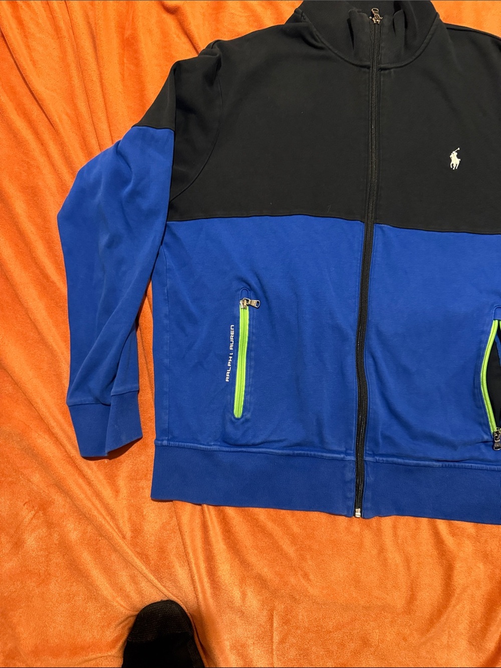 Polo by Ralph Lauren Black and Royal Blue Colorblock Track Jacket - Picture 3 of 6